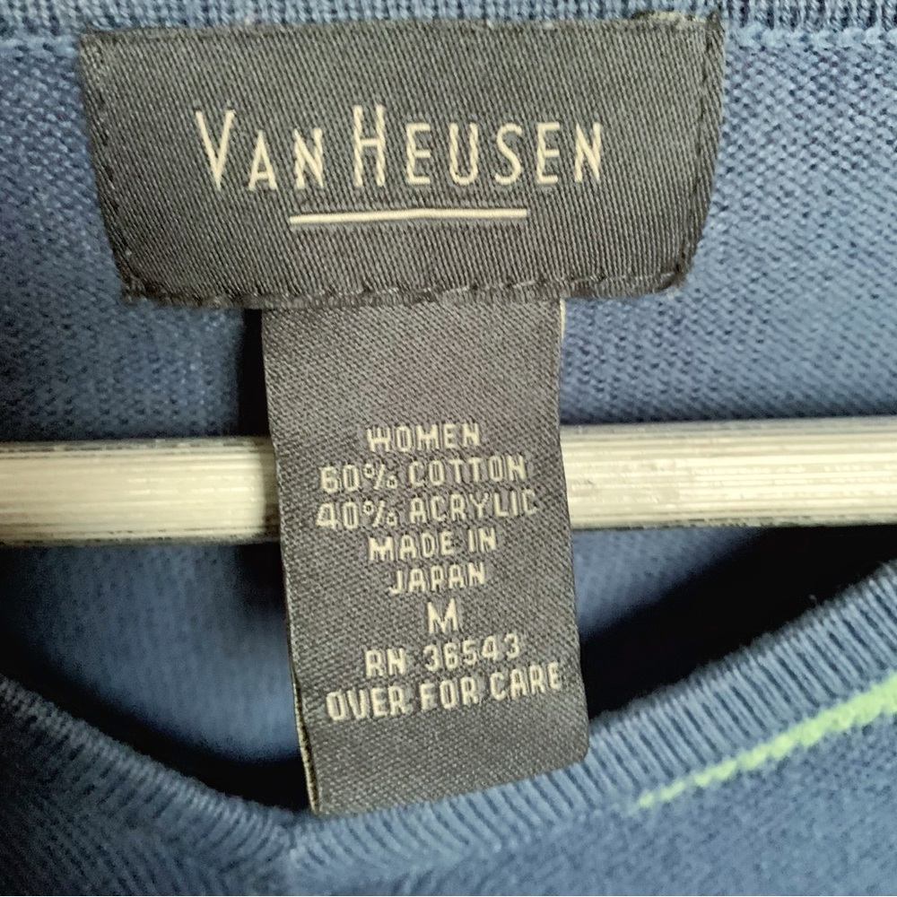 VAN HEUSEN 90s Preppy Argyle V neck Pullover Sweater M - Picture 2 of 3